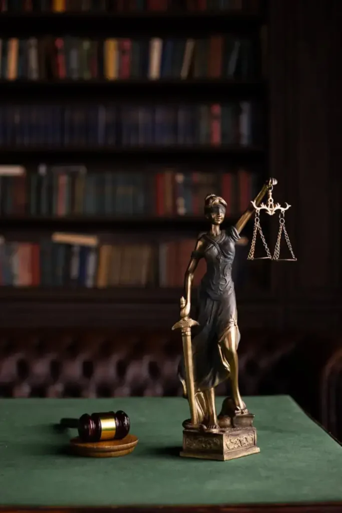 Lady justice on a law table